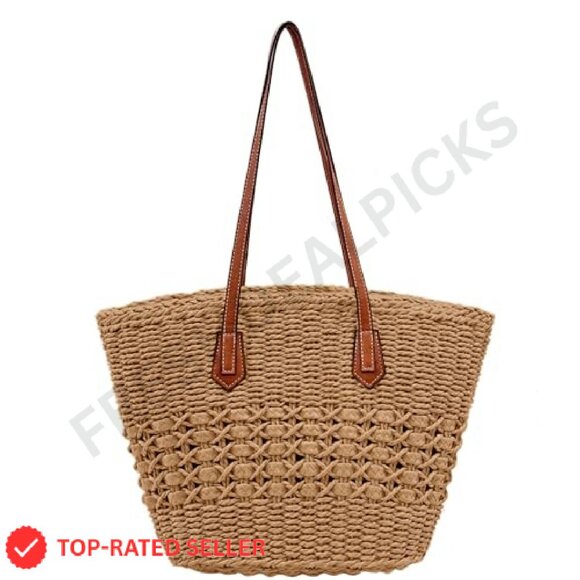 Straw Woven Tote Handbag Summer Vacation Travel Boho Chic Shoulder Bag - Picture 2 of 8